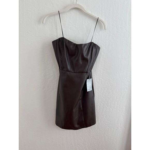 NWT ASTR The Label Carmen Brown Faux Leather Strapless Mini Dress -Size Small - Picture 3 of 9